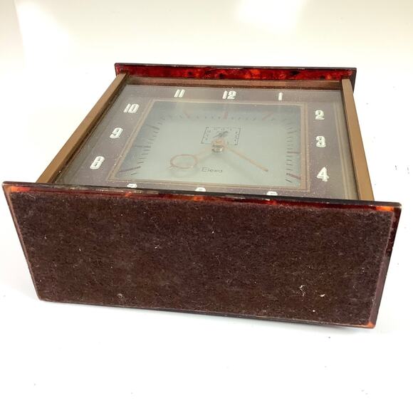 TESTED MCM Art Deco Mantle Wind Up Clock Lucite Metal Elexa Corp USA - Picture 10 of 10